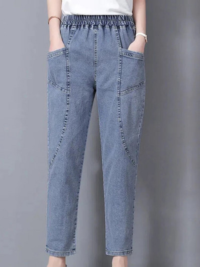 Vintage talie înaltă, până la glezne, blugi albaștri Pantaloni harem elastici din denim mărime mare 4xl femeie Jogger Vaqueros Casual baggy Spodnie