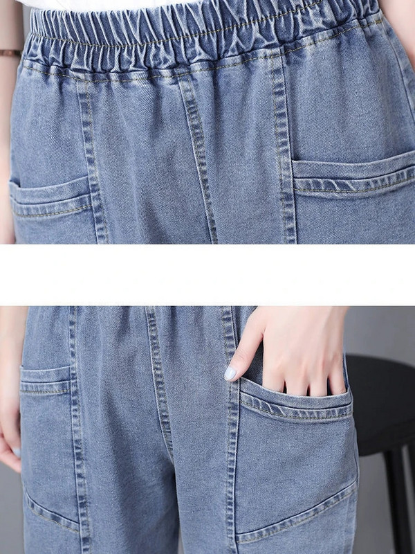 Vintage talie înaltă, până la glezne, blugi albaștri Pantaloni harem elastici din denim mărime mare 4xl femeie Jogger Vaqueros Casual baggy Spodnie