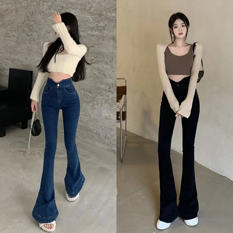 Blugi de damă Pantaloni evazați Pantaloni evazați cu clopoței pentru femei Skinny Slim Fit Denim Anii '90 Streetwear Gyaru Elemente de bază pentru designer de lux