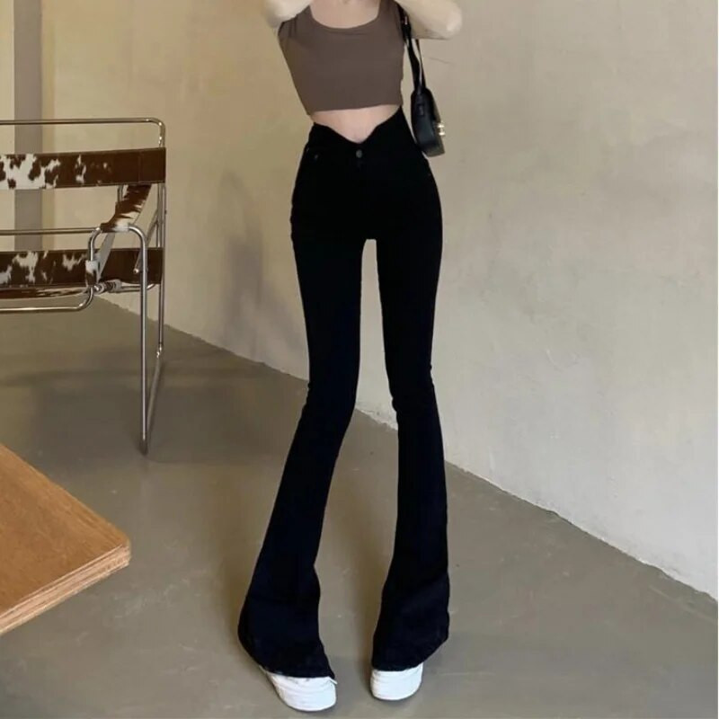 Blugi de damă Pantaloni evazați Pantaloni evazați cu clopoței pentru femei Skinny Slim Fit Denim Anii '90 Streetwear Gyaru Elemente de bază pentru designer de lux
