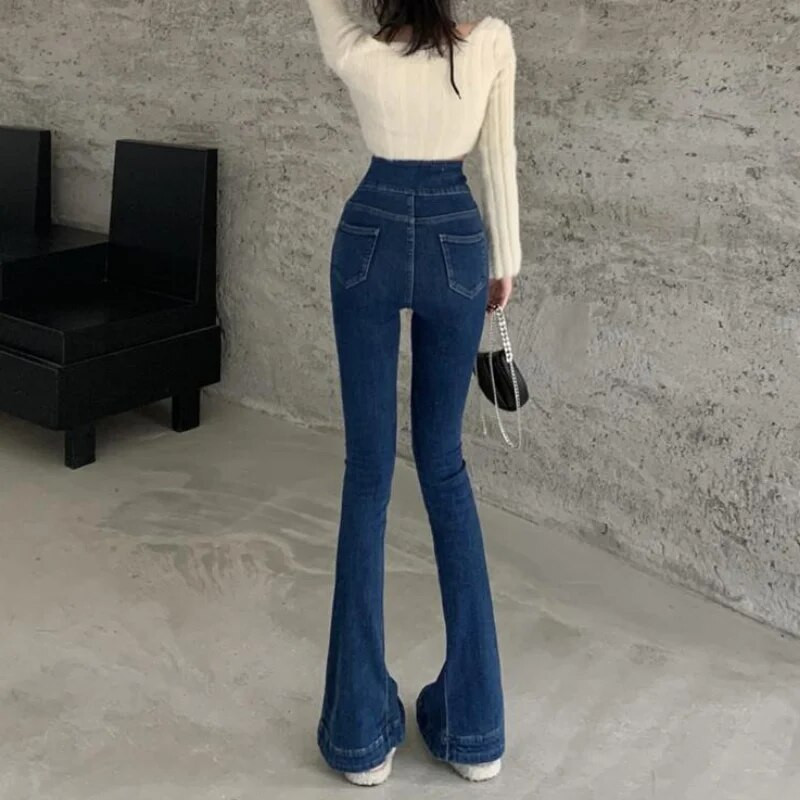 Blugi de damă Pantaloni evazați Pantaloni evazați cu clopoței pentru femei Skinny Slim Fit Denim Anii '90 Streetwear Gyaru Elemente de bază pentru designer de lux