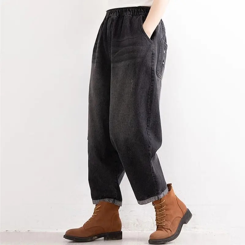 Blugi largi cu talie înaltă pentru femei Pantaloni harem vintage din denim Streetwear Casual Boyfriend Vaqueros Pantaloni supradimensionați până la gleznă