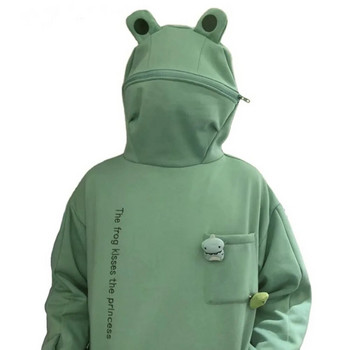 Frog Hoodies Γυναικεία χαριτωμένα αστεία κεντήματα γράμματα συν βελούδινο χοντρό Kawaii Harajuku Streetwear Christmas Oversized Hoodie