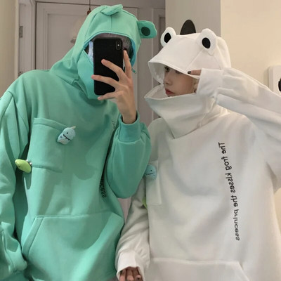 Žaba Mikiny Dámske Roztomilé Vtipné Výšivky Letter Plus Velvet Zahustený Kawaii Harajuku Streetwear Vianočné Nadrozmerné Mikiny