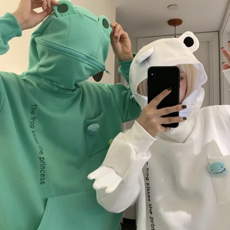 Žaba Mikiny Dámske Roztomilé Vtipné Výšivky Letter Plus Velvet Zahustený Kawaii Harajuku Streetwear Vianočné Nadrozmerné Mikiny