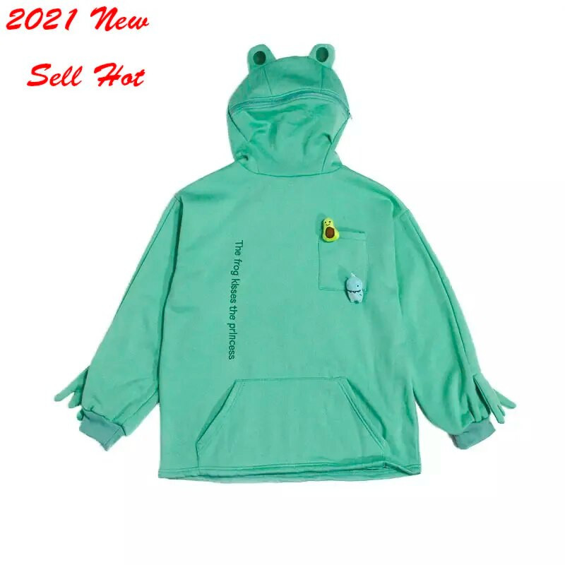 Žaba Mikiny Dámske Roztomilé Vtipné Výšivky Letter Plus Velvet Zahustený Kawaii Harajuku Streetwear Vianočné Nadrozmerné Mikiny