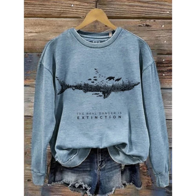 Dámska mikina s kapucňou, retro okrúhly golier, vzor veľryby, 3D potlač, jesenné a zimné tričko s dlhým rukávom, dámske voľné pulóvre