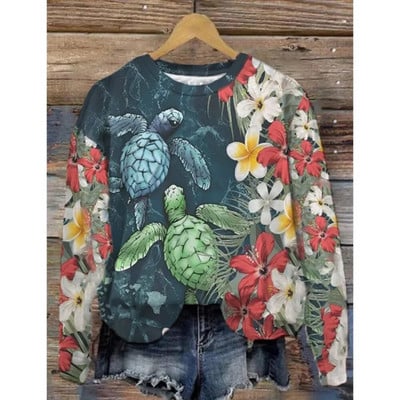 Dámska mikina s kapucňou, retro okrúhly golier, vzor veľryby, 3D potlač, jesenné a zimné tričko s dlhým rukávom, dámske voľné pulóvre