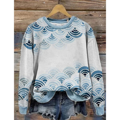 Dámska mikina s kapucňou, retro okrúhly golier, vzor veľryby, 3D potlač, jesenné a zimné tričko s dlhým rukávom, dámske voľné pulóvre