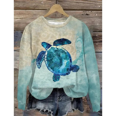 Dámska mikina s kapucňou, retro okrúhly golier, vzor veľryby, 3D potlač, jesenné a zimné tričko s dlhým rukávom, dámske voľné pulóvre