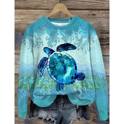 Dámska mikina s kapucňou, retro okrúhly golier, vzor veľryby, 3D potlač, jesenné a zimné tričko s dlhým rukávom, dámske voľné pulóvre