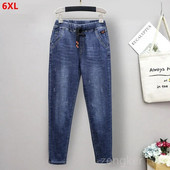 Nové extra veľké strečové džínsy pre dievčatá, elastické nohavice Harlan s vysokým pásom, dievčenské široké nohavice, džínsy pre ženy, veľkosť 6XL, 5XL, 4XL