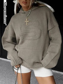 Îmbrăcăminte de stradă Hanorace lungi haine hipster pentru femei tricotate litere libere cu glugă Pulover de culoare solidă Pulover de iarnă Top sportiv elegant