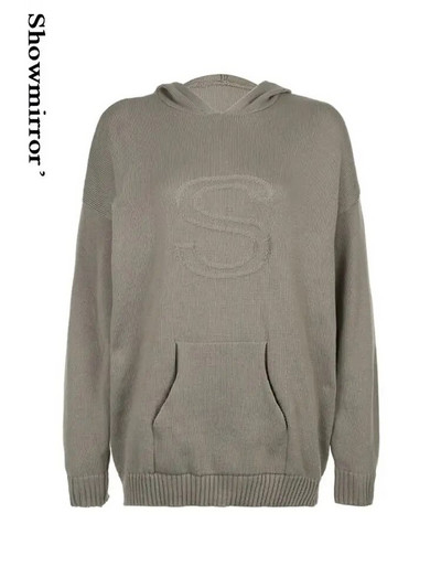 Îmbrăcăminte de stradă Hanorace lungi haine hipster pentru femei tricotate litere libere cu glugă Pulover de culoare solidă Pulover de iarnă Top sportiv elegant