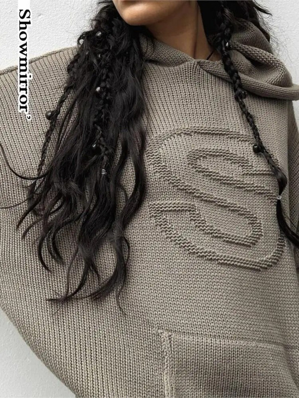 Îmbrăcăminte de stradă Hanorace lungi haine hipster pentru femei tricotate litere libere cu glugă Pulover de culoare solidă Pulover de iarnă Top sportiv elegant