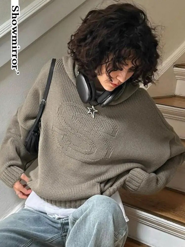 Îmbrăcăminte de stradă Hanorace lungi haine hipster pentru femei tricotate litere libere cu glugă Pulover de culoare solidă Pulover de iarnă Top sportiv elegant