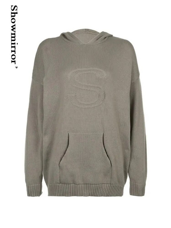 Îmbrăcăminte de stradă Hanorace lungi haine hipster pentru femei tricotate litere libere cu glugă Pulover de culoare solidă Pulover de iarnă Top sportiv elegant