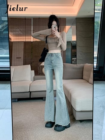 Jielur Vintage High Waist Slim Basic Simple Women Jeans Fashion Street Casual Chicly Woman Jeans Сини есенни нови панталони Female