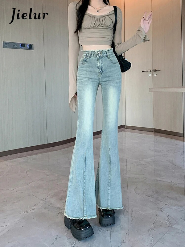 Jielur Vintage High Waist Slim Basic Απλό Γυναικείο Τζιν Μόδα Street Casual Chicly Γυναικείο Τζιν Μπλε Φθινοπωρινό Νέο Παντελόνι Γυναικείο