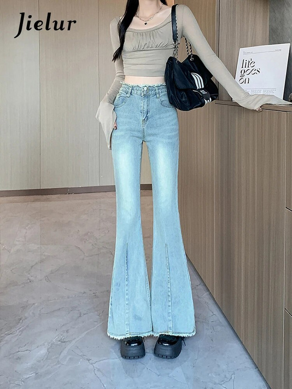 Jielur Vintage High Waist Slim Basic Απλό Γυναικείο Τζιν Μόδα Street Casual Chicly Γυναικείο Τζιν Μπλε Φθινοπωρινό Νέο Παντελόνι Γυναικείο