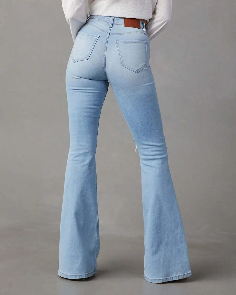 Dámske streetwear nohavice s vysokým pásom, módne roztrhané džínsy s popraskaným vzorom