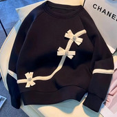 Pulover cu mânecă lungă pentru femei, la modă de toamnă, cu fundă pentru corp, cu gât rotund, lejer, versatil, ocazional, cu reducere de vârstă