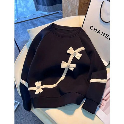 Pulover cu mânecă lungă pentru femei, la modă de toamnă, cu fundă pentru corp, cu gât rotund, lejer, versatil, ocazional, cu reducere de vârstă