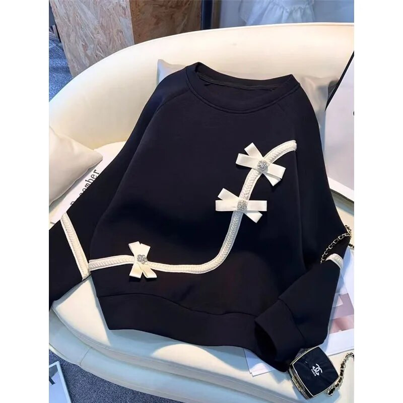 Pulover cu mânecă lungă pentru femei, la modă de toamnă, cu fundă pentru corp, cu gât rotund, lejer, versatil, ocazional, cu reducere de vârstă