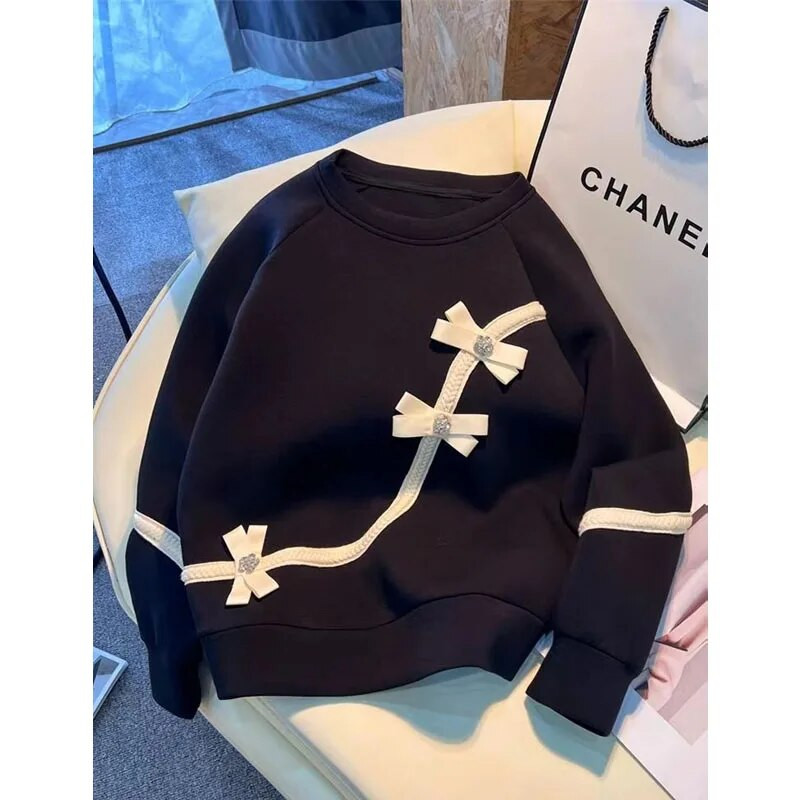 Pulover cu mânecă lungă pentru femei, la modă de toamnă, cu fundă pentru corp, cu gât rotund, lejer, versatil, ocazional, cu reducere de vârstă