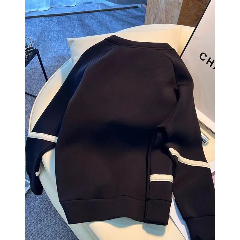 Pulover cu mânecă lungă pentru femei, la modă de toamnă, cu fundă pentru corp, cu gât rotund, lejer, versatil, ocazional, cu reducere de vârstă