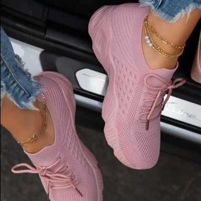 Pantofi de dama Pantofi casual Pantofi cu siret din plasa respirabila Pantofi vulcanizati cu platforma de dama Pantofi de dama Pantofi Mujer
