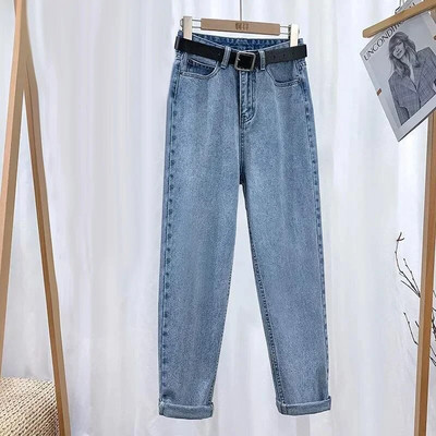 Džinsai Moteriški Drabužiai Suvaržyti džinsiniai medvilninės kelnės aukštu juosmeniu Tiesus laisvos haremo kelnės Moteriški drabužiai Estetiški džinsai