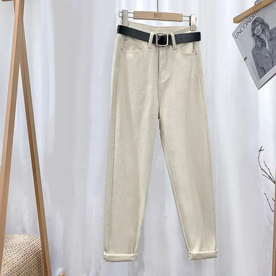 Džinsai Moteriški Drabužiai Suvaržyti džinsiniai medvilninės kelnės aukštu juosmeniu Tiesus laisvos haremo kelnės Moteriški drabužiai Estetiški džinsai