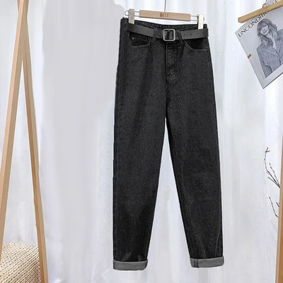 Džinsai Moteriški Drabužiai Suvaržyti džinsiniai medvilninės kelnės aukštu juosmeniu Tiesus laisvos haremo kelnės Moteriški drabužiai Estetiški džinsai