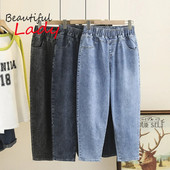 L-6XL Blugi largi de marime mare Blugi cu talie înaltă pentru femei Blugi pentru mamă de femeie Pantaloni harem largi din denim cu talie elastică