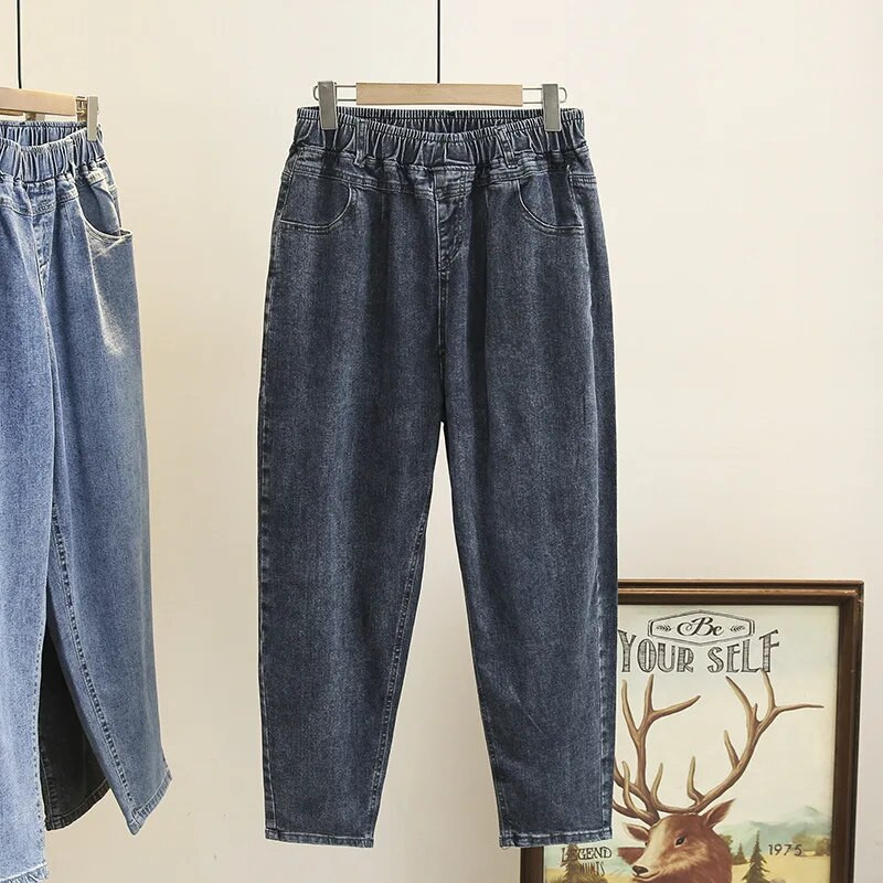 L-6XL Blugi largi de marime mare Blugi cu talie înaltă pentru femei Blugi pentru mamă de femeie Pantaloni harem largi din denim cu talie elastică