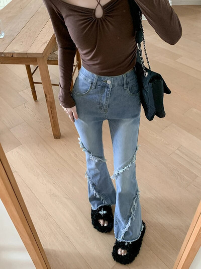 Jielur Vintažinis aukštu juosmeniu rudeninis Naujas Ins Moteriški Džinsai Mada Gatvės Mėlyni Moteriški Džinsai Paprasti Paprasti Prašmatnios moteriškos kelnės