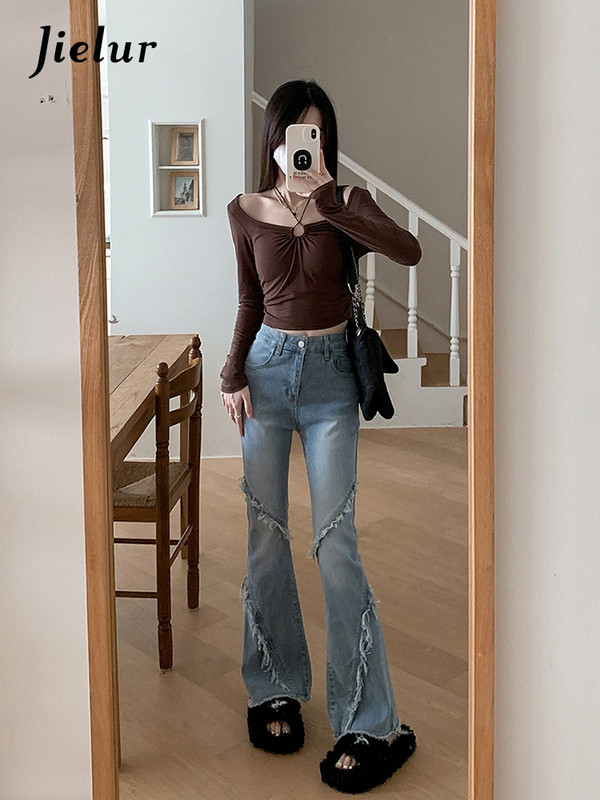 Jielur Vintažinis aukštu juosmeniu rudeninis Naujas Ins Moteriški Džinsai Mada Gatvės Mėlyni Moteriški Džinsai Paprasti Paprasti Prašmatnios moteriškos kelnės