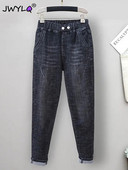 Nadrozmerné 6XL elegantné džínsy s dvojitými gombíkmi, vrecovité kórejské módne nohavice s vysokým pásom, elastické džínsy, nové ležérne voľné dámske nohavice