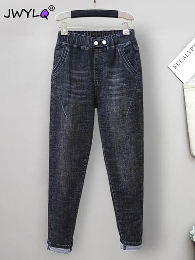 Oversize 6XL, chic, cu nasturi dubli, Blugi Harem, largi, modă coreeană, Pantaloni elastici din denim cu talie înaltă, Pantaloni largi casual pentru femei