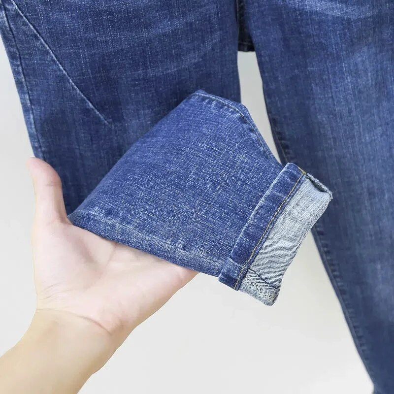 Nadrozmerné 6XL elegantné džínsy s dvojitými gombíkmi, vrecovité kórejské módne nohavice s vysokým pásom, elastické džínsy, nové ležérne voľné dámske nohavice