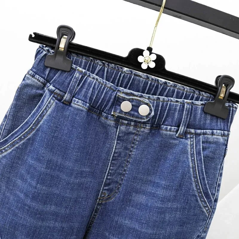 Nadrozmerné 6XL elegantné džínsy s dvojitými gombíkmi, vrecovité kórejské módne nohavice s vysokým pásom, elastické džínsy, nové ležérne voľné dámske nohavice