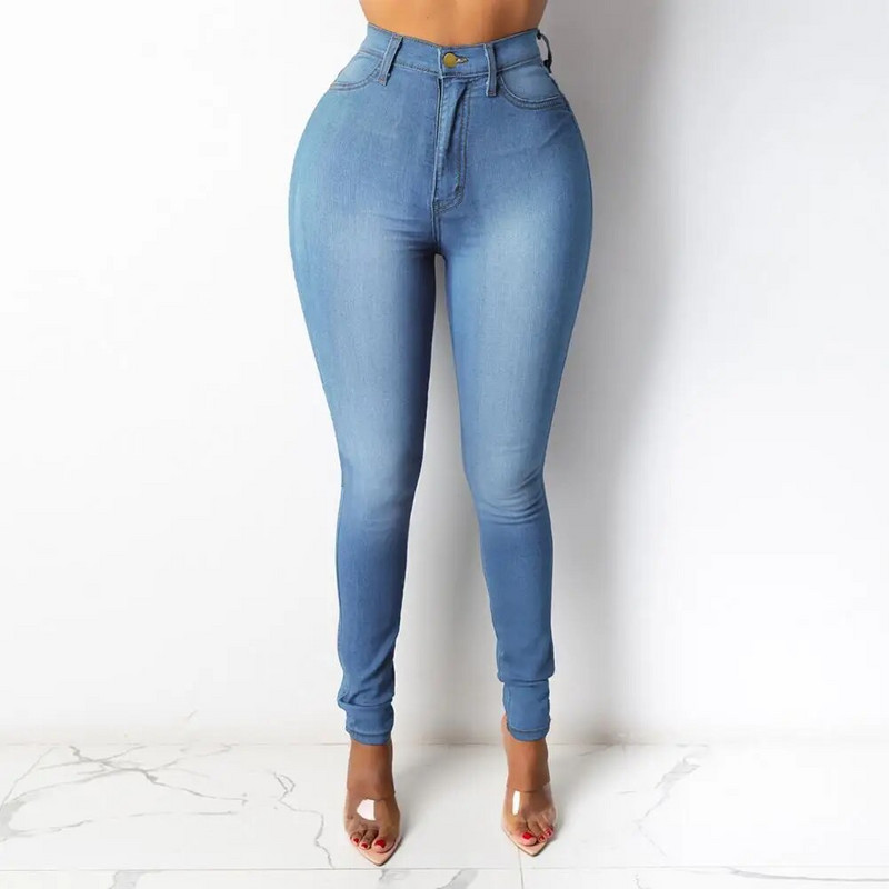 Skinny Jeans High Waist Moteriški siauri džinsiniai džinsai su užtrauktuku užsegamomis kišenėmis Gatvės drabužiai stilingai džinsinio audinio