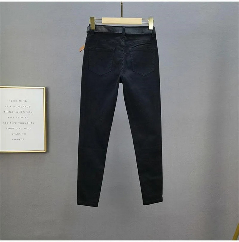 Proljeće Jesen Koreja Moda Ženske bijele traperice Vintage Elastične pripijene traperice Ležerne pentil hlače visokog struka sa kamenčićima