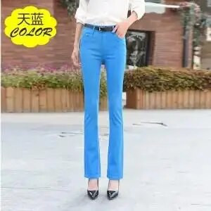 Jesenné elastické dámske džínsy, cukríkové farebné, stredne pásové, mamičky na zips, slim dámske rozšírené džínsy 2020, nové módne nohavice s plnou dĺžkou