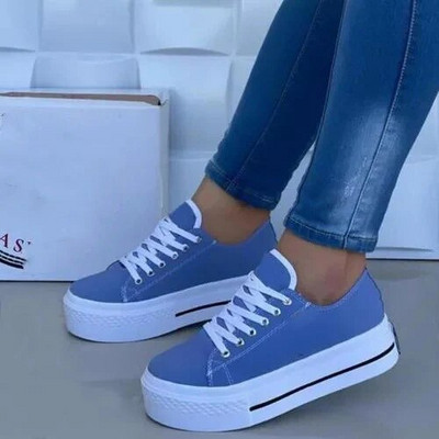 Dámske plátené topánky 2022 Letné európske a americké nové plátené topánky s hrubou podrážkou a šnurovaním, dámske nízke topánky