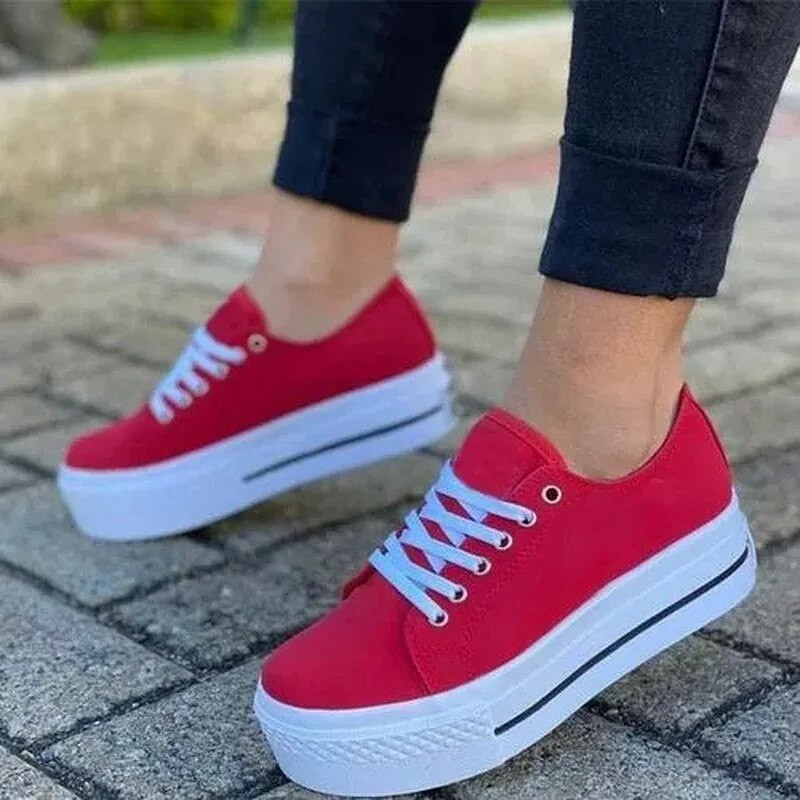 Dámske plátené topánky 2022 Letné európske a americké nové plátené topánky s hrubou podrážkou a šnurovaním, dámske nízke topánky