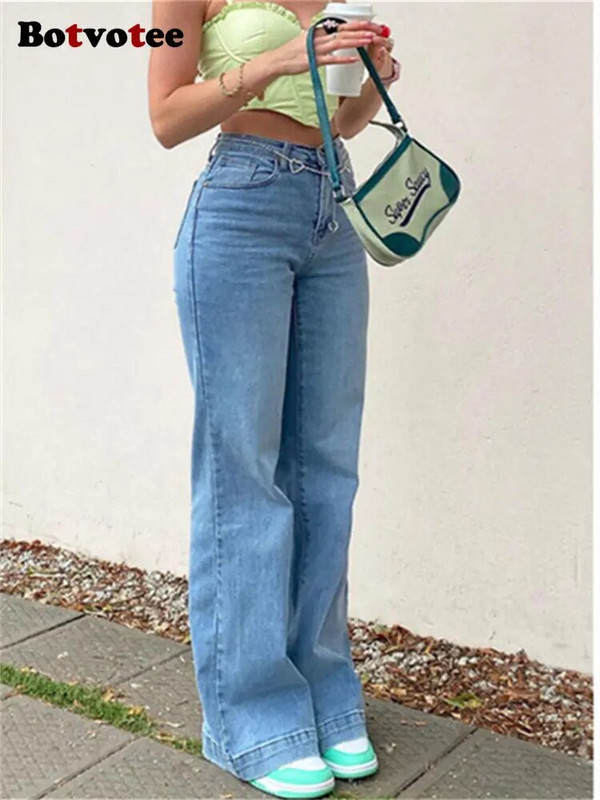 Botvotee Vysoký pás Dámske džínsy 2023 Nové Vysoký pás Streetwear Módne Široké nohavice Rozšírené džínsy Ležérne Jednofarebné Y2k Rovné džínsy