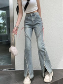 Dámske rifle s vysokým pásom, vintage strih, strih Raw Edge, rozparok, horn, jeseň/zima, streetwear, 2023, nové, strečové, úzke, s vysokým pásom, zvonové nohavice