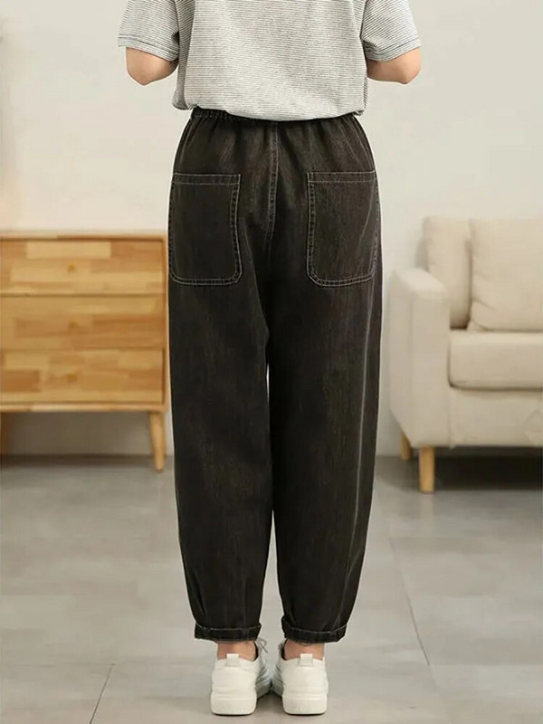 Modré háremové džínsy, letné jarné džínsy po členky, džínsové nohavice s vysokým pásom, vrecovité, jednofarebné, základné, dámske módne nohavice